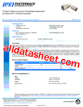 PE44313 Datasheet PDF - Pasternack Enterprises, Inc.