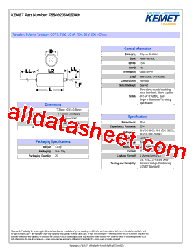 T550B206M060AH Datasheet PDF - Kemet Corporation