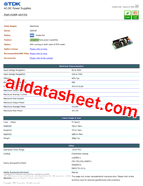 ZWS150BP-48/CO2 Datasheet PDF - TDK Electronics