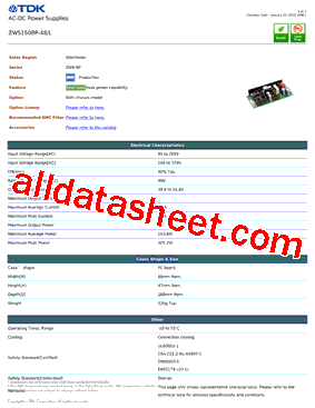 ZWS150BP-48-L Datasheet PDF - TDK Electronics