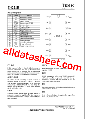 U4221B Datasheet PDF - TEMIC Semiconductors