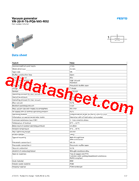 VN-20-H-T6-PQ4-VA5-RO2 Datasheet PDF - Festo Corporation.