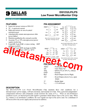 DS1232LP Datasheet PDF - Maxim Integrated Products