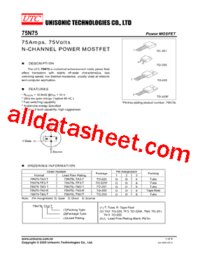 75N75L-TF3-T Datasheet PDF - Unisonic Technologies