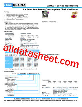 XOK91 Datasheet PDF - EUROQUARTZ limited