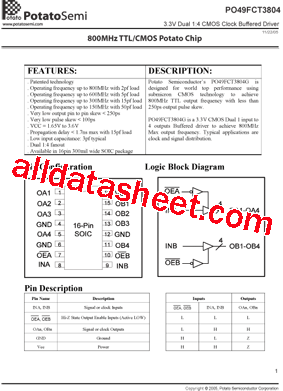 PO49FCT3804 Datasheet PDF - Potato Semiconductor Corporation