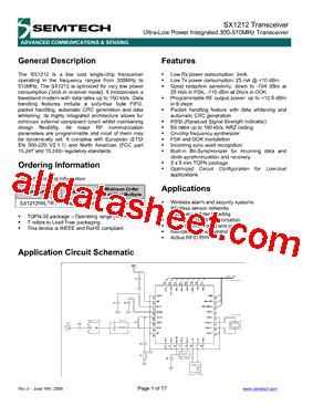 SX1212 Datasheet PDF - Semtech Corporation