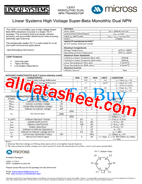LS301_T0-71 Datasheet PDF - Micross Components