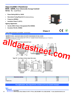 CL100K05-000 Datasheet PDF - Wabash Transformer Inc.