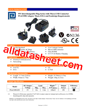 PSAC09R-7400 Datasheet PDF - Phihong USA Inc.