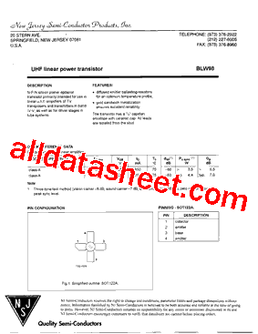 BLW98 Datasheet PDF - New Jersey Semi-Conductor Products, Inc.