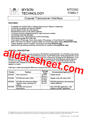 MTD392 Datasheet PDF - List of Unclassifed Manufacturers
