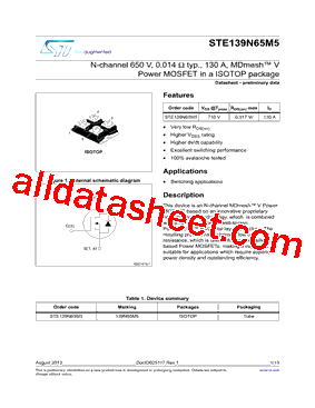 STE139N65M5 Datasheet PDF - STMicroelectronics