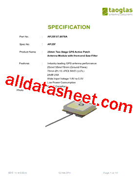 AP.25F.07.0078A Datasheet PDF - Taoglas antenna solutions