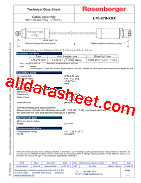 L70-279-140 Datasheet PDF - Rosenberger Hochfrequenztechnik GmbH & Co. KG