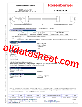 L70-280-140 Datasheet PDF - Rosenberger Hochfrequenztechnik GmbH & Co. KG